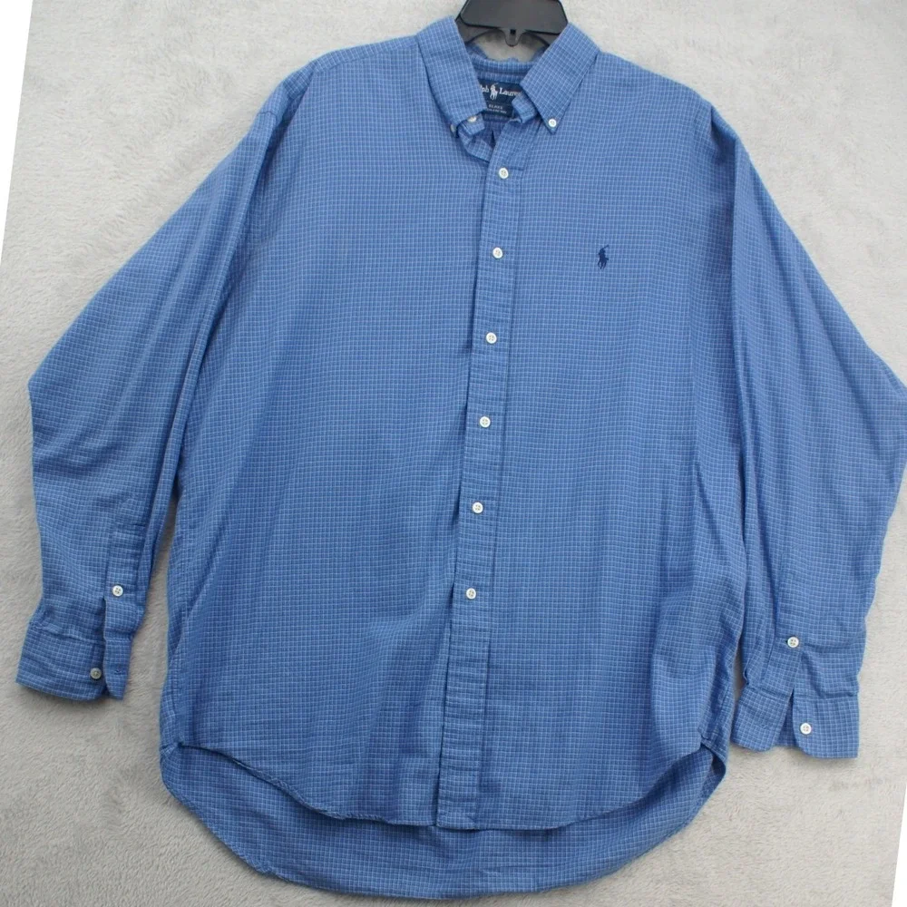 Polo Ralph Lauren Blake Mens Large Blue Check Cotton Button Down Shirt L Pony